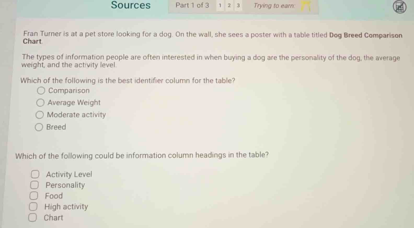 fran turner is at a pet store looking for a dog. on the wall, she sees …