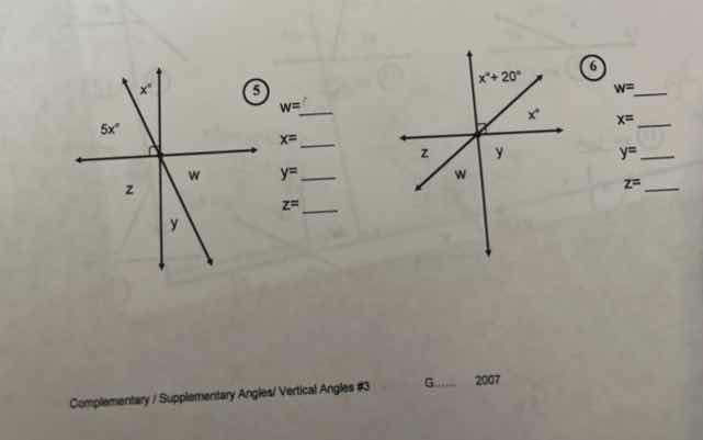 5 w=____ x=____ y=____ z=____ 6 w=____ x=____ y=____ z=____ complementa…