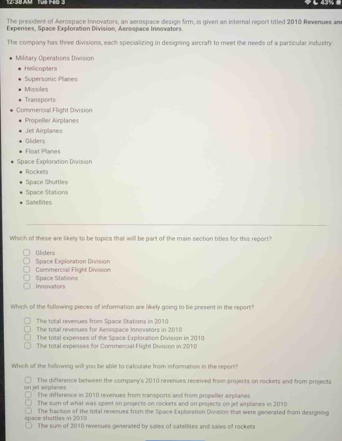 the president of aerospace innovators, an aerospace design firm, is giv…