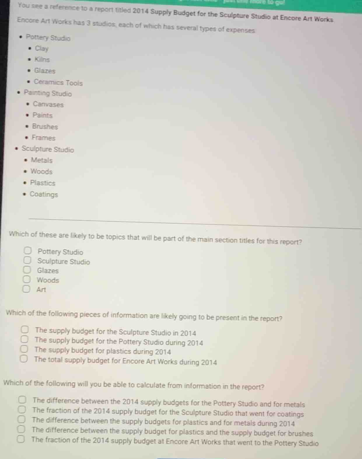 you see a reference to a report titled 2014 supply budget for the sculp…