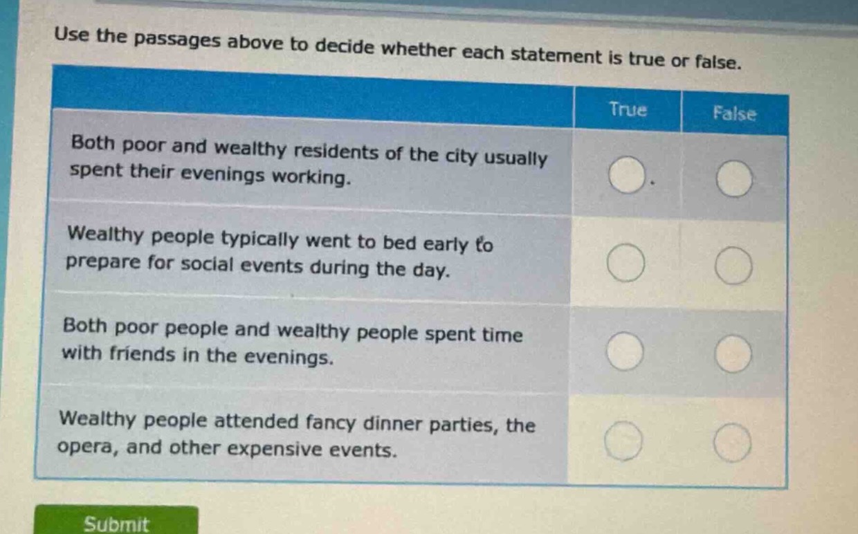 use the passages above to decide whether each statement is true or fals…