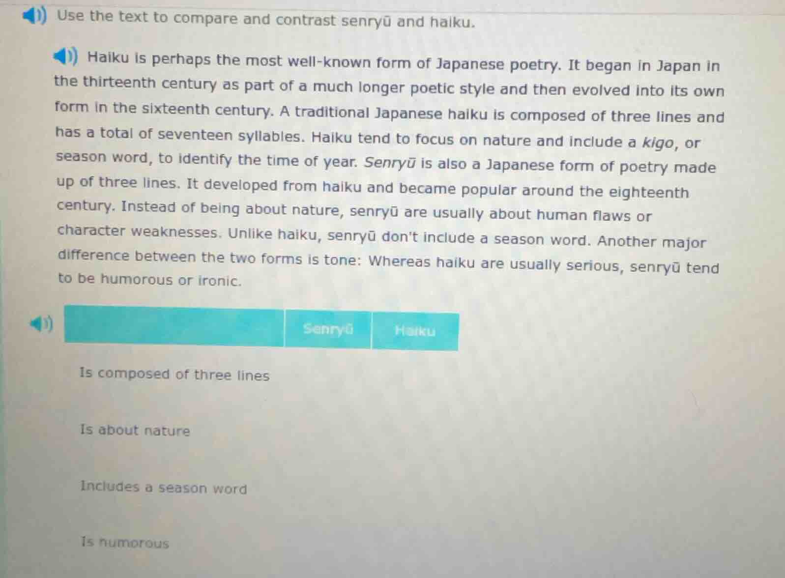 use the text to compare and contrast senryū and haiku. haiku is perhaps…