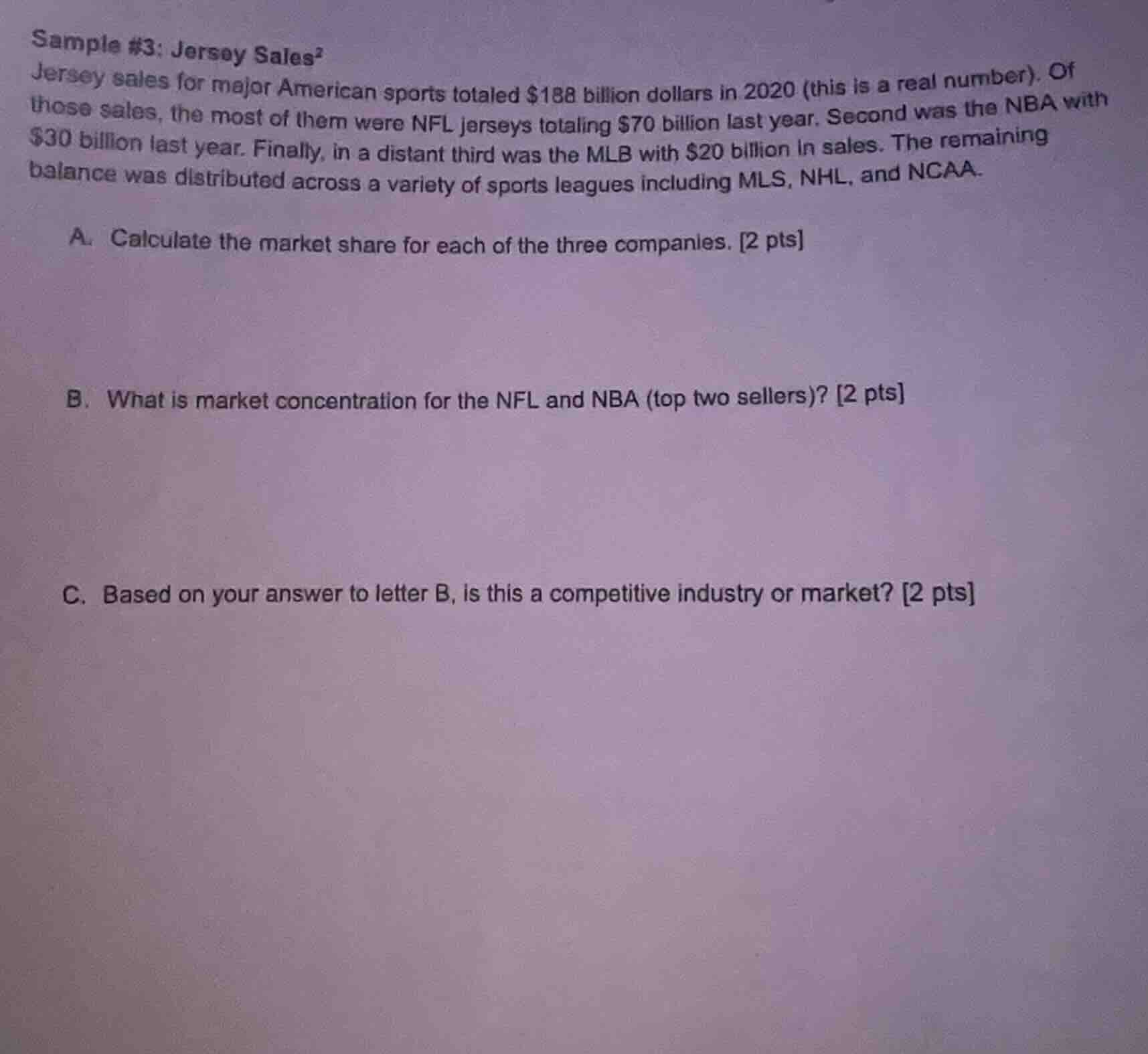 sample #3: jersey sales² jersey sales for major american sports totaled…