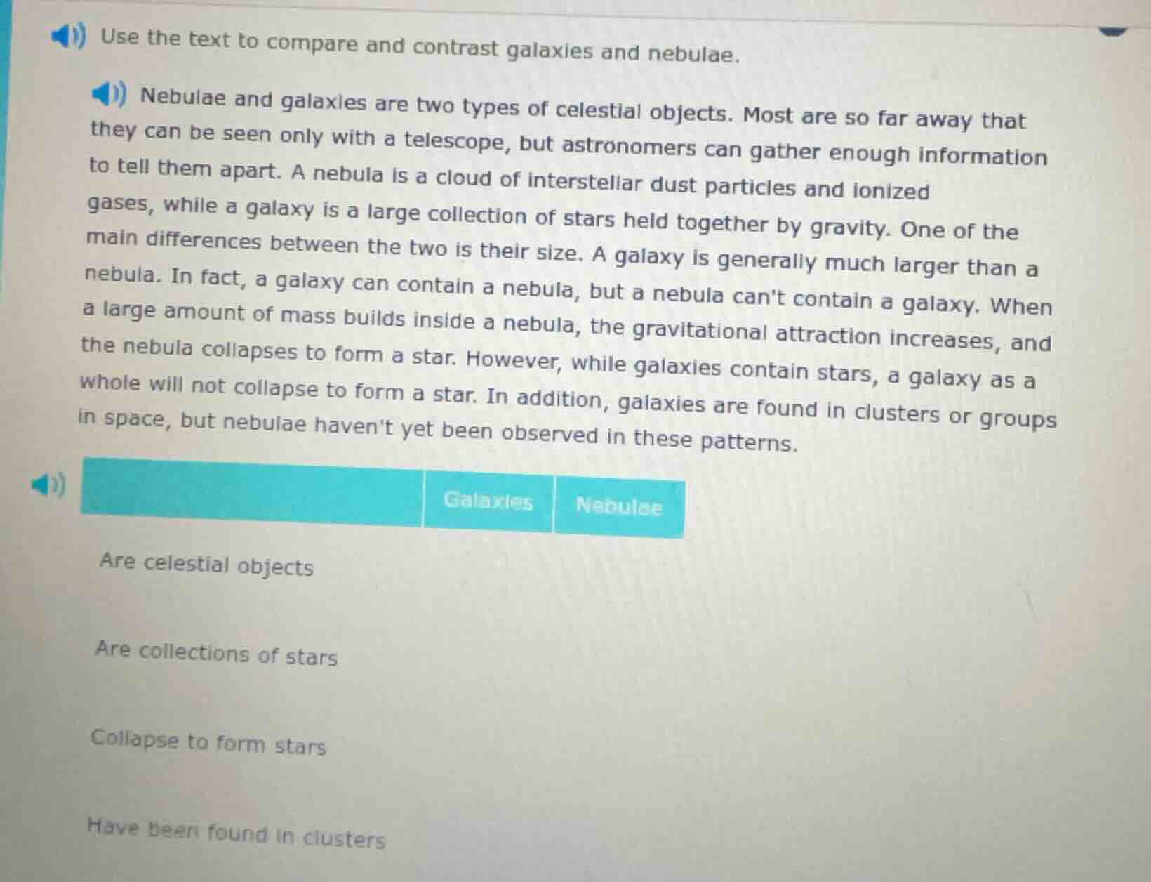 use the text to compare and contrast galaxies and nebulae. nebulae and …