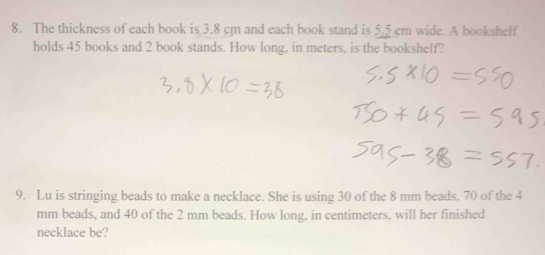 8. the thickness of each book is 3.8 cm and each book stand is 5.5 cm w…