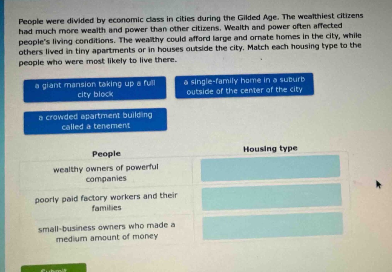 people were divided by economic class in cities during the gilded age. …