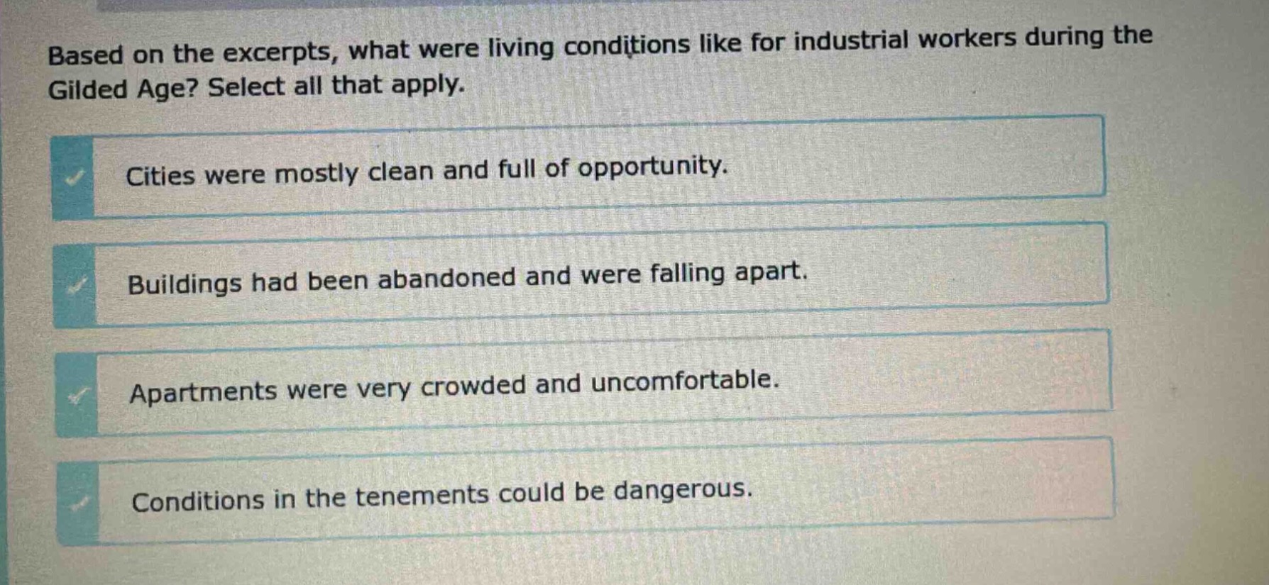 based on the excerpts, what were living conditions like for industrial …