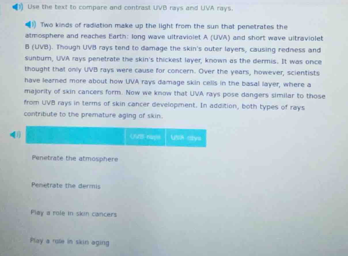 use the text to compare and contrast uvb rays and uva rays. two kinds o…