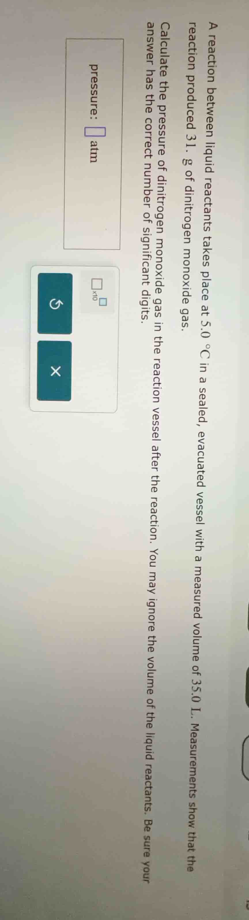 a reaction between liquid reactants takes place at 5.0 °c in a sealed, …