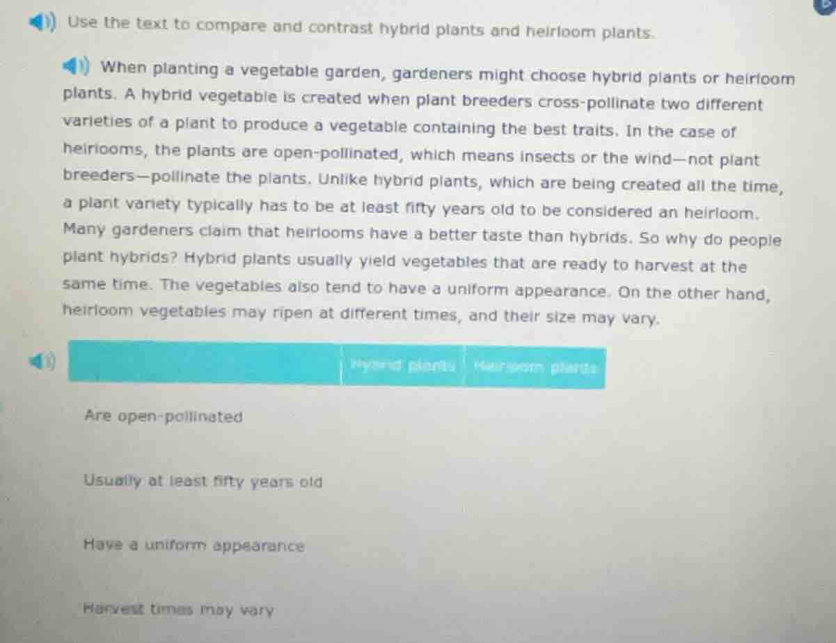 use the text to compare and contrast hybrid plants and heirloom plants.…