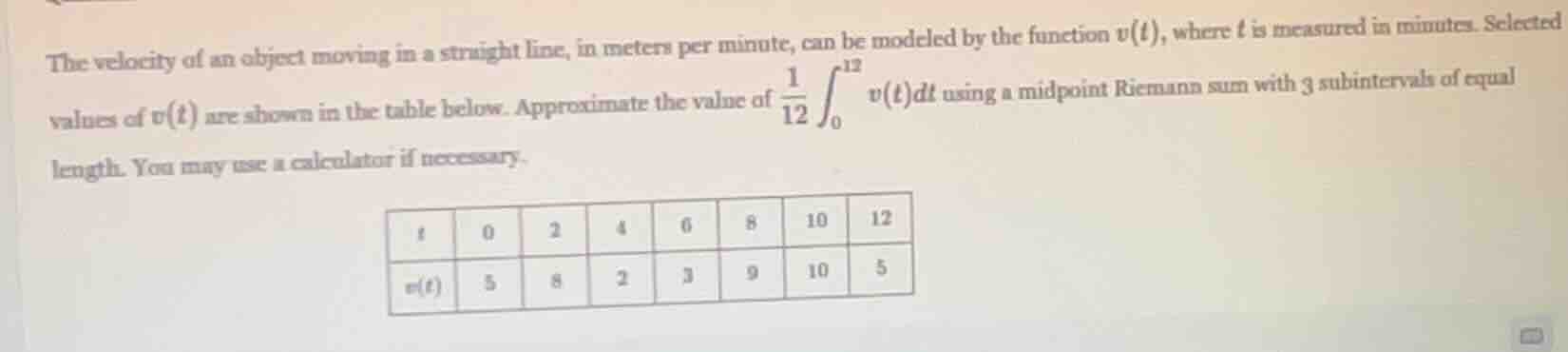 the velocity of an object moving in a straight line, in meters per minu…