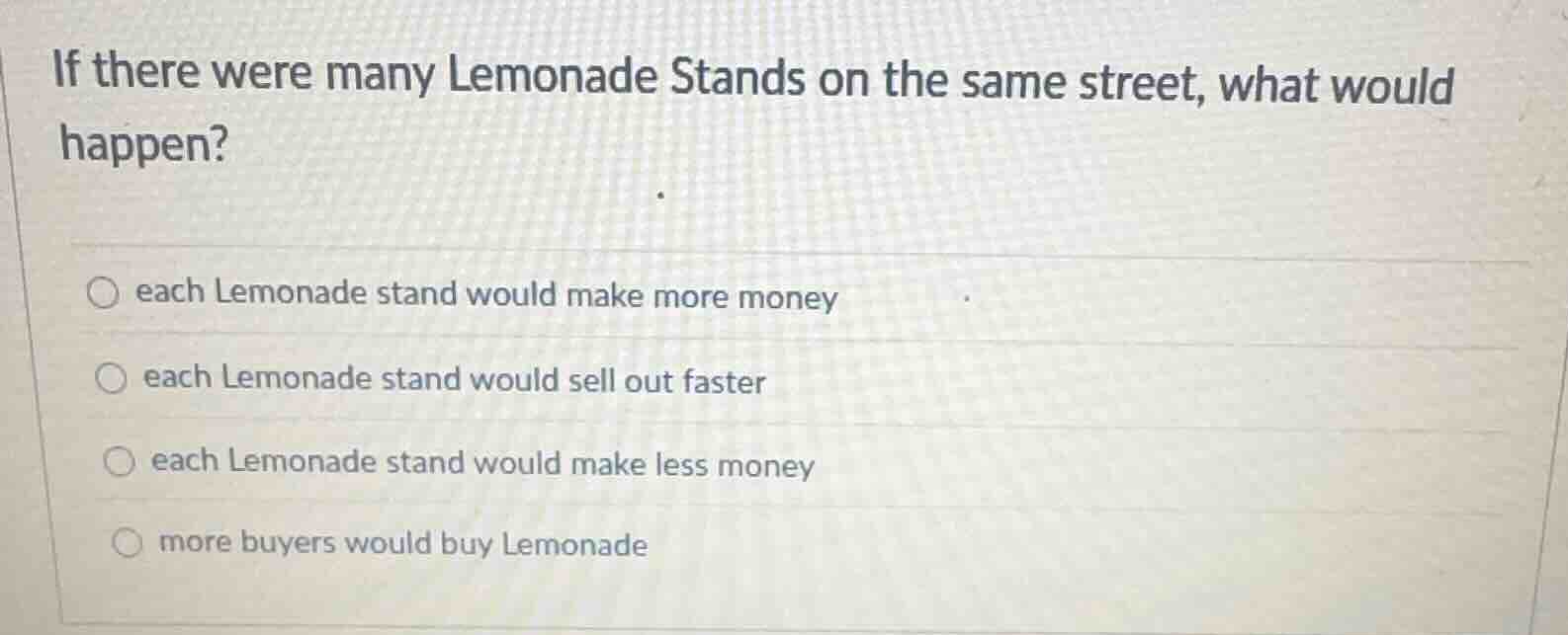 if there were many lemonade stands on the same street, what would happe…