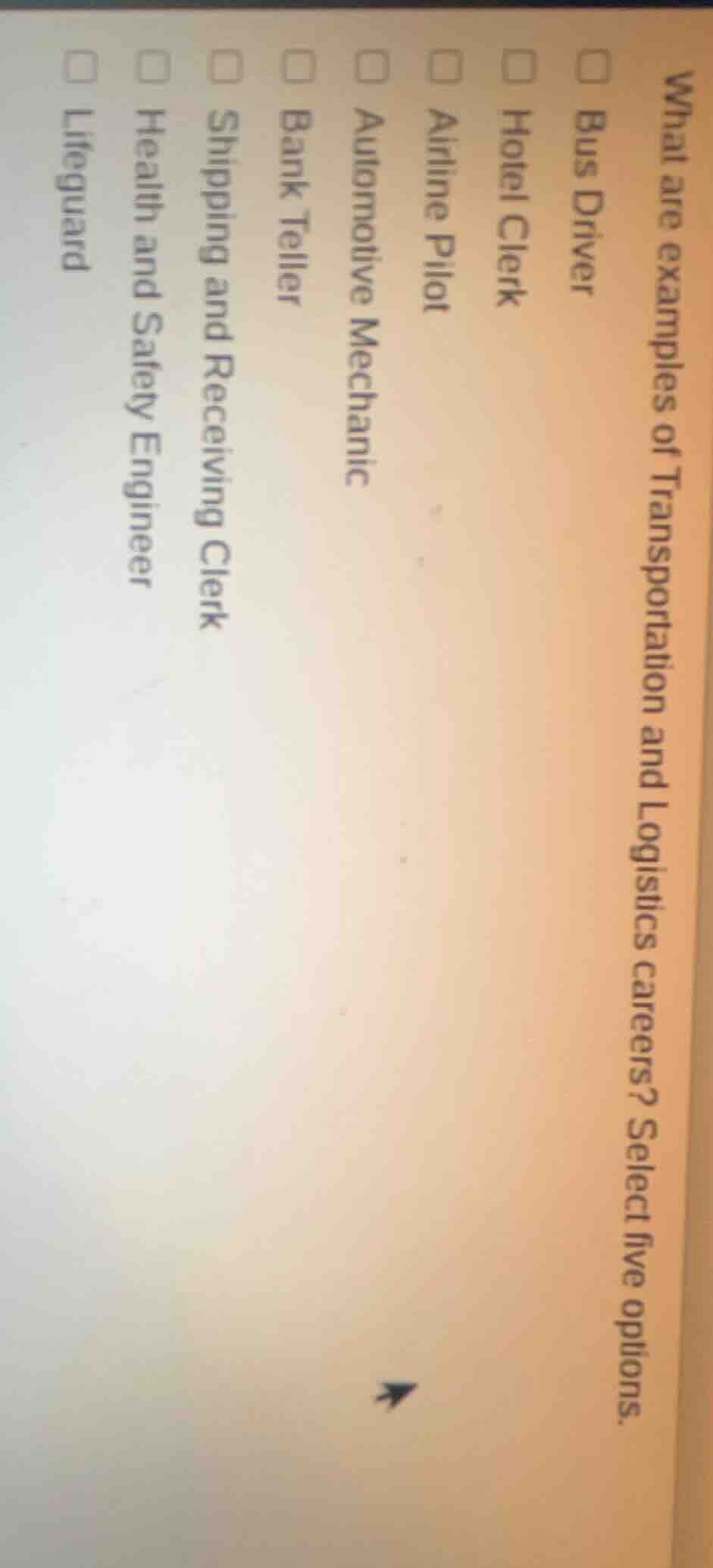 what are examples of transportation and logistics careers? select five …