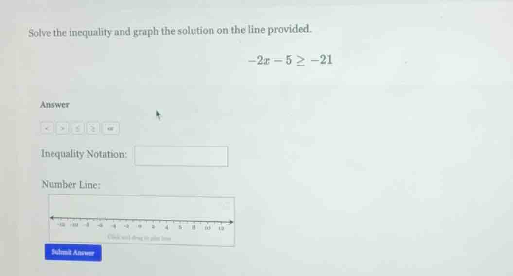 solve the inequality and graph the solution on the line provided. -2x -…