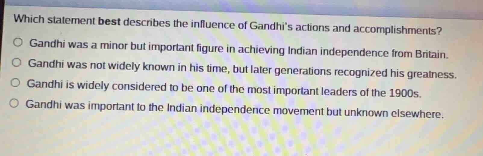 which statement best describes the influence of gandhis actions and acc…