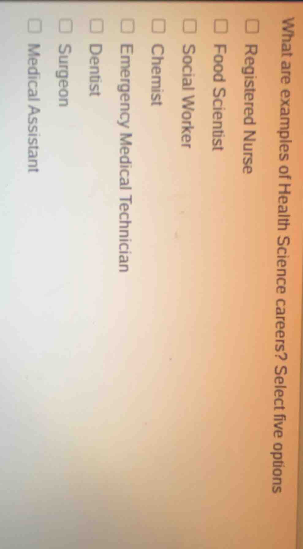 what are examples of health science careers? select five options regist…