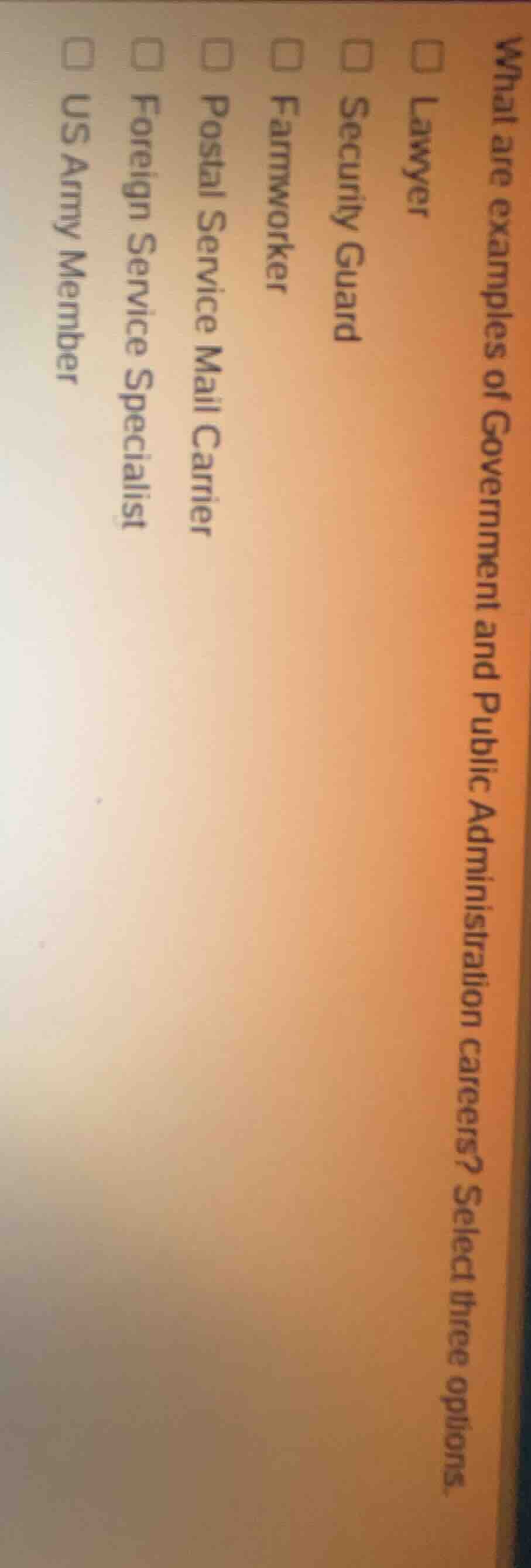 what are examples of government and public administration careers? sele…