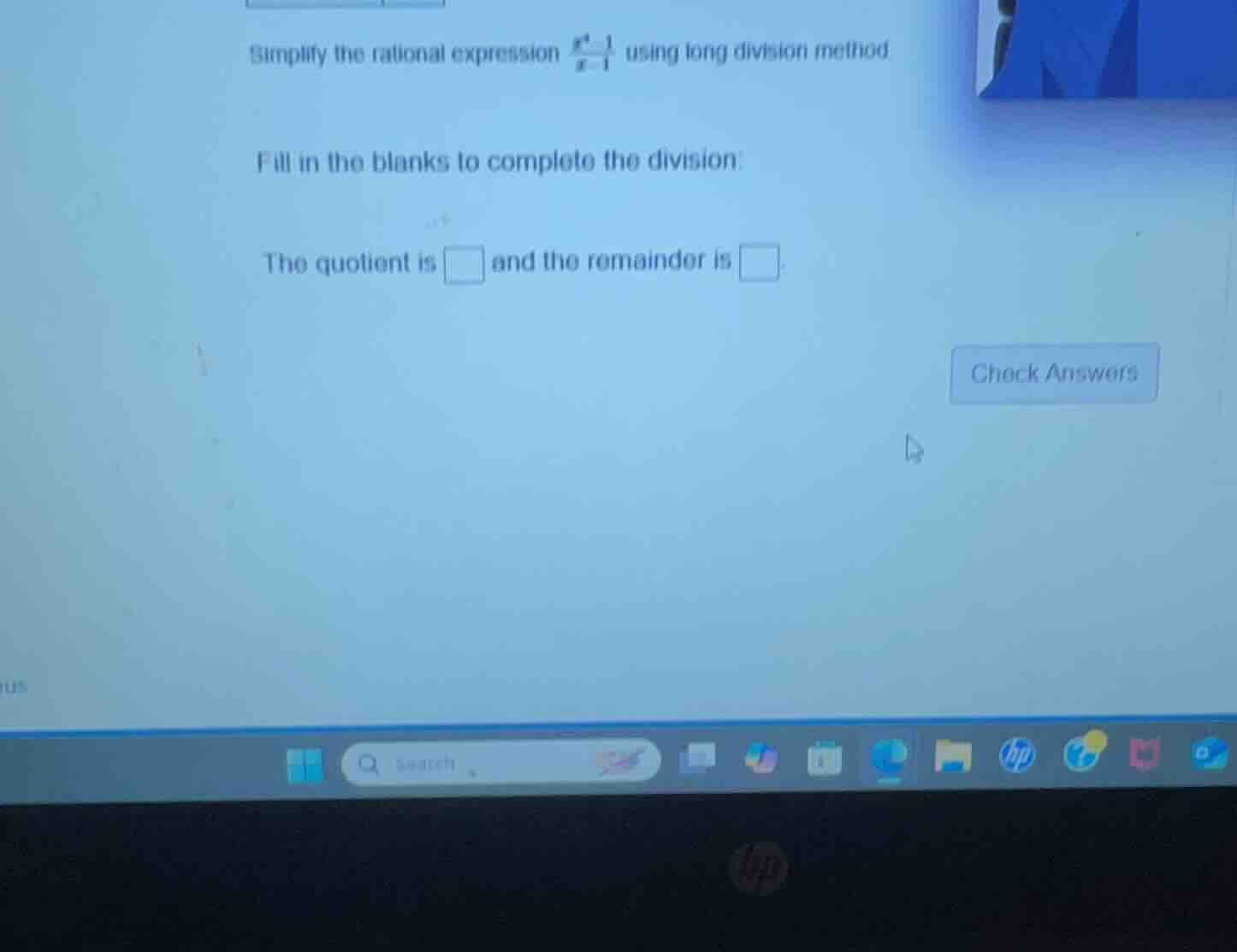 simplify the rational expression \\(\\frac{x^2 - 1}{x - 1}\\) using lon…