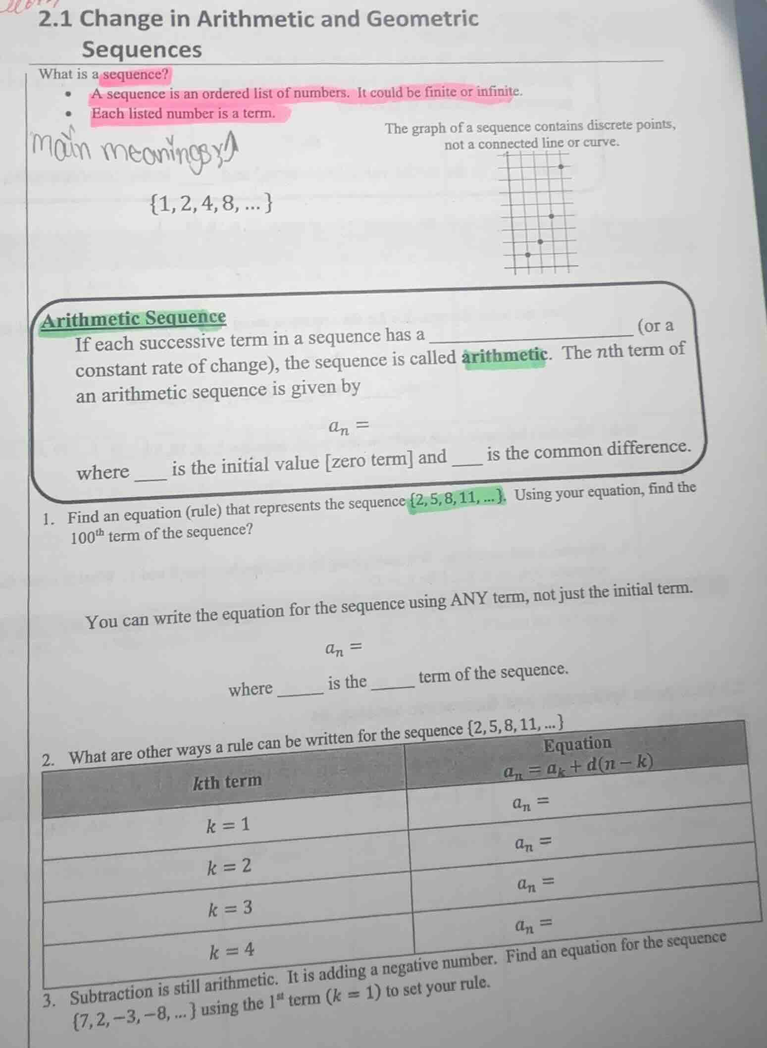 2.1 change in arithmetic and geometric sequences what is a sequence? - …