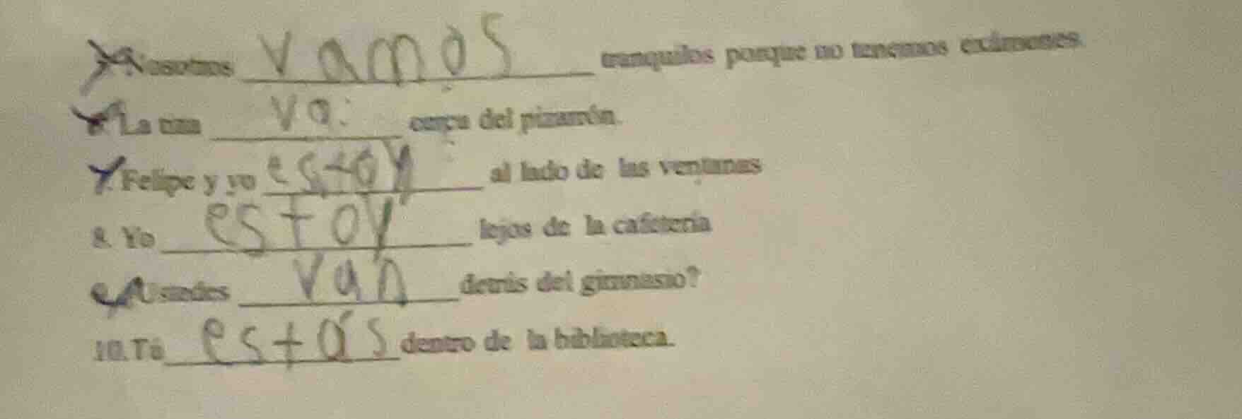 6. nosotros ______ tranquilos porque no tenemos exámenes. 7. la ma ____…