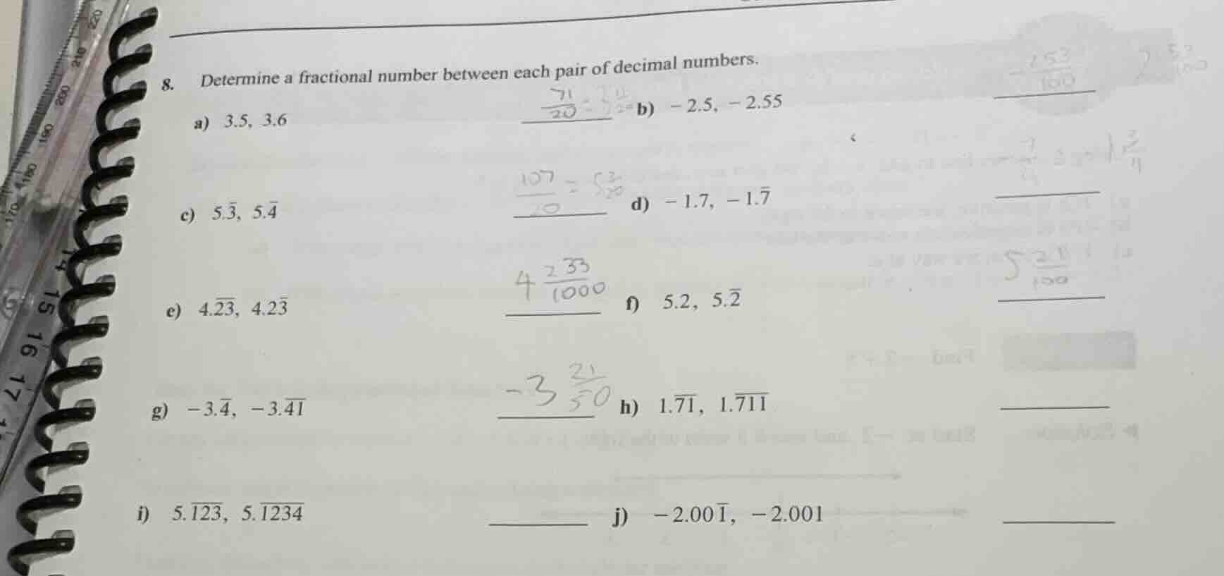 8. determine a fractional number between each pair of decimal numbers. …