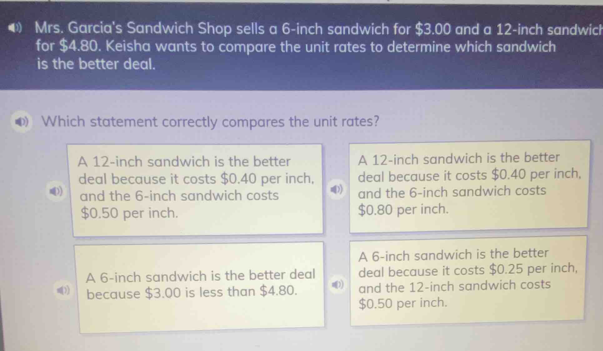 mrs. garcias sandwich shop sells a 6-inch sandwich for $3.00 and a 12-i…