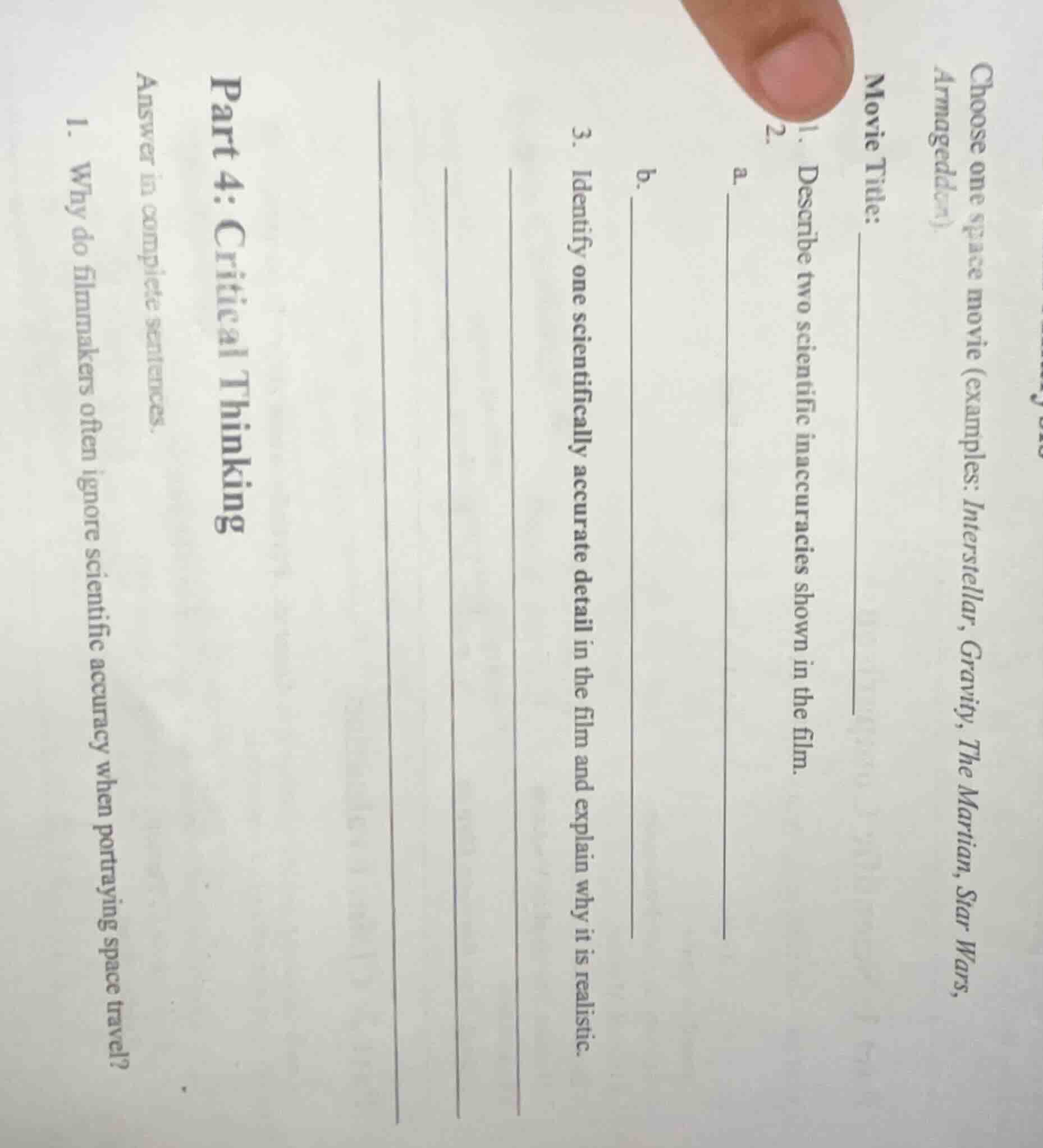 choose one space movie (examples: interstellar, gravity, the martian, s…