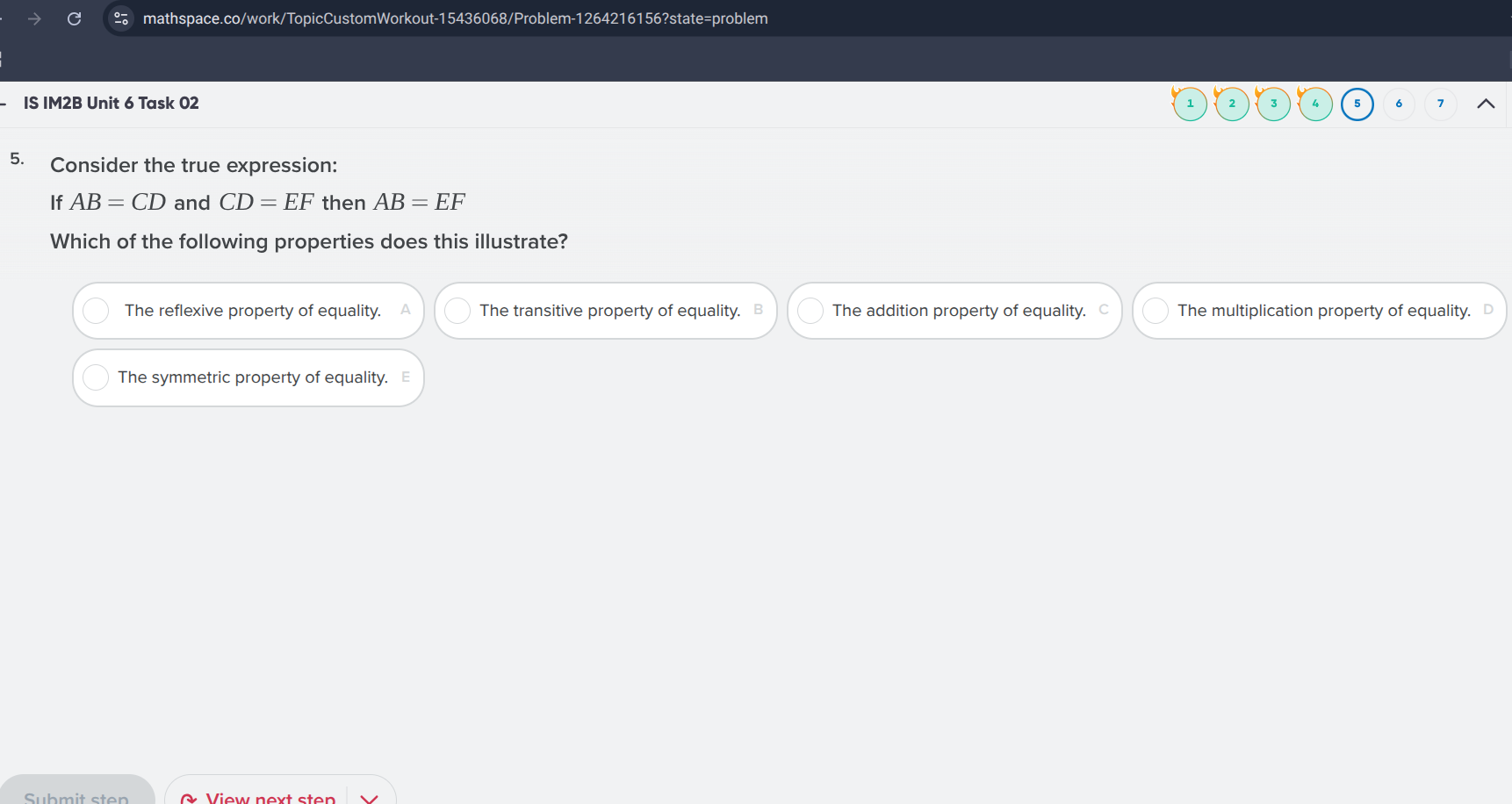 5. consider the true expression: if $ab = cd$ and $cd = ef$ then $ab = …