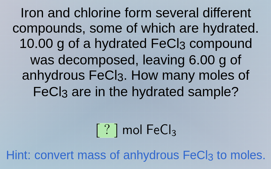iron and chlorine form several different compounds, some of which are h…