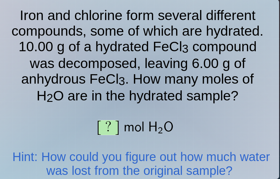 iron and chlorine form several different compounds, some of which are h…