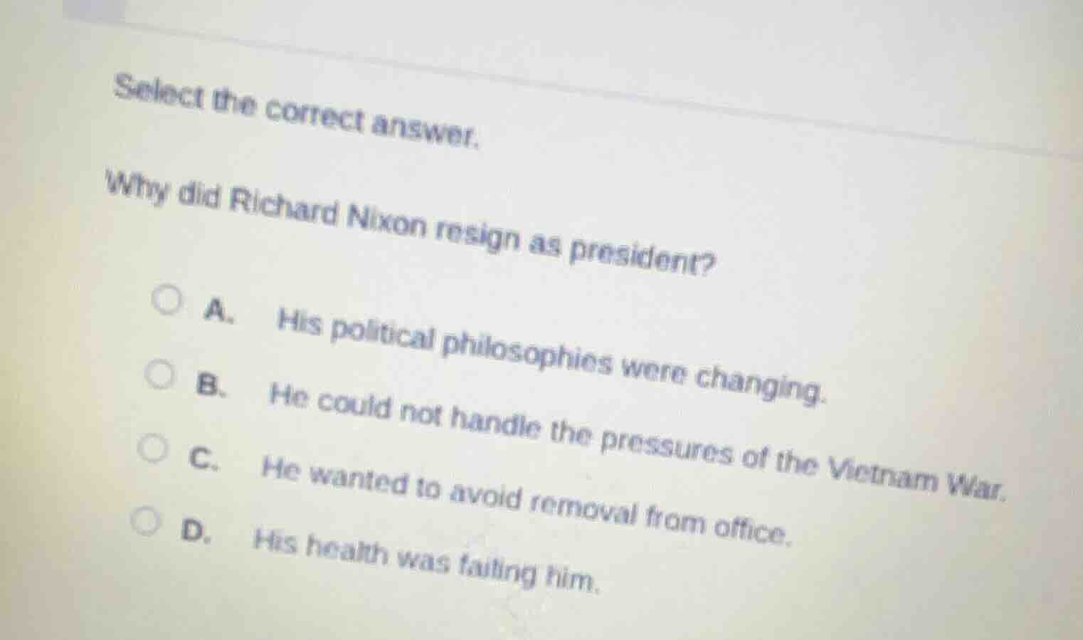 select the correct answer. why did richard nixon resign as president? a…