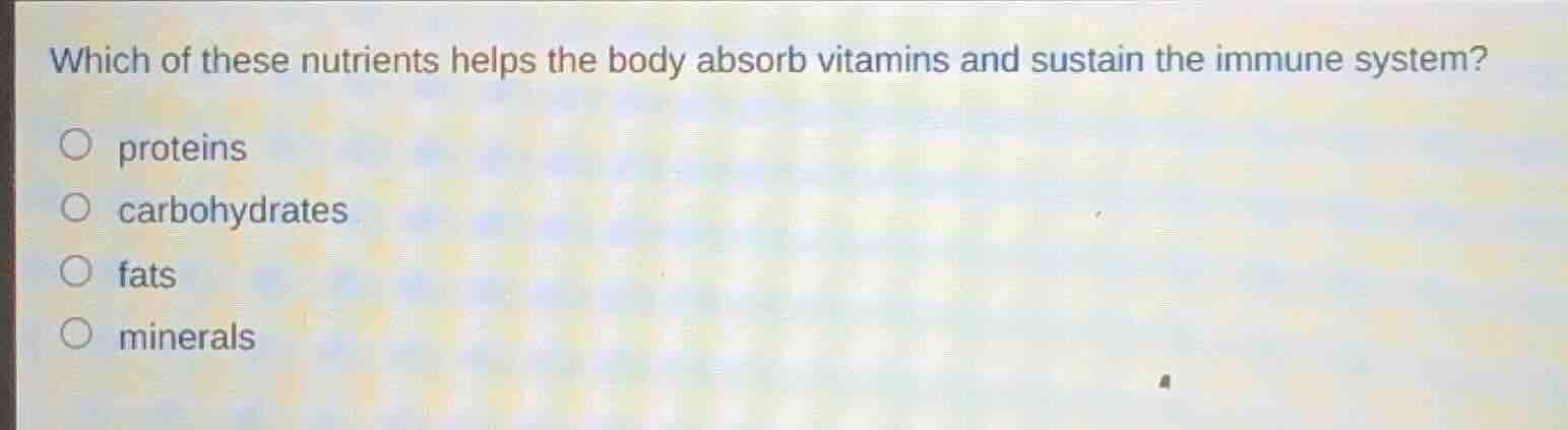 which of these nutrients helps the body absorb vitamins and sustain the…