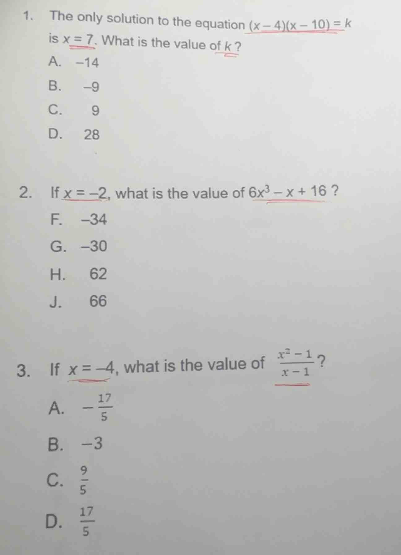 1. the only solution to the equation $(x - 4)(x - 10)=k$ is $x = 7$. wh…