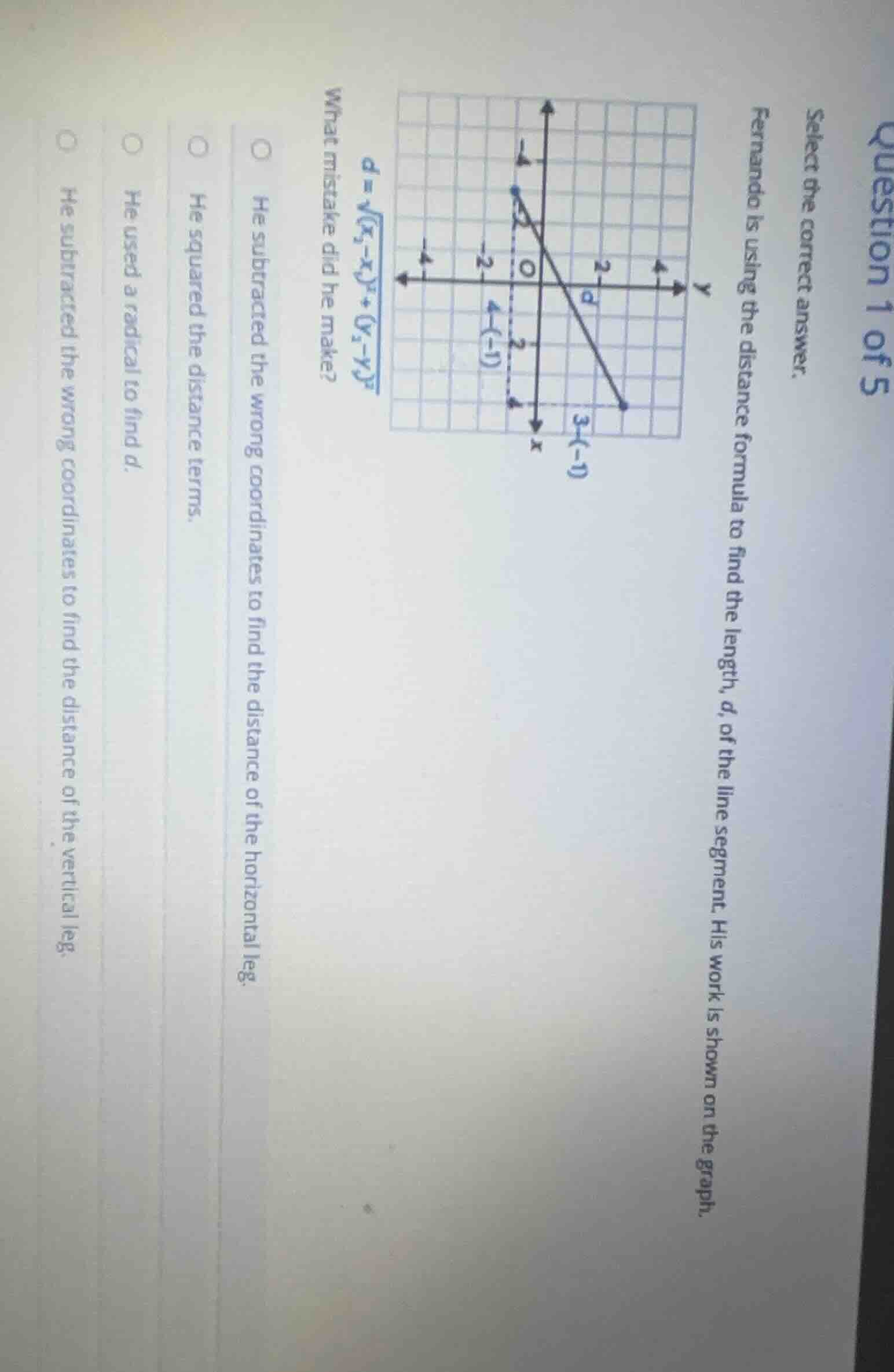 question 1 of 5 select the correct answer. fernando is using the distan…