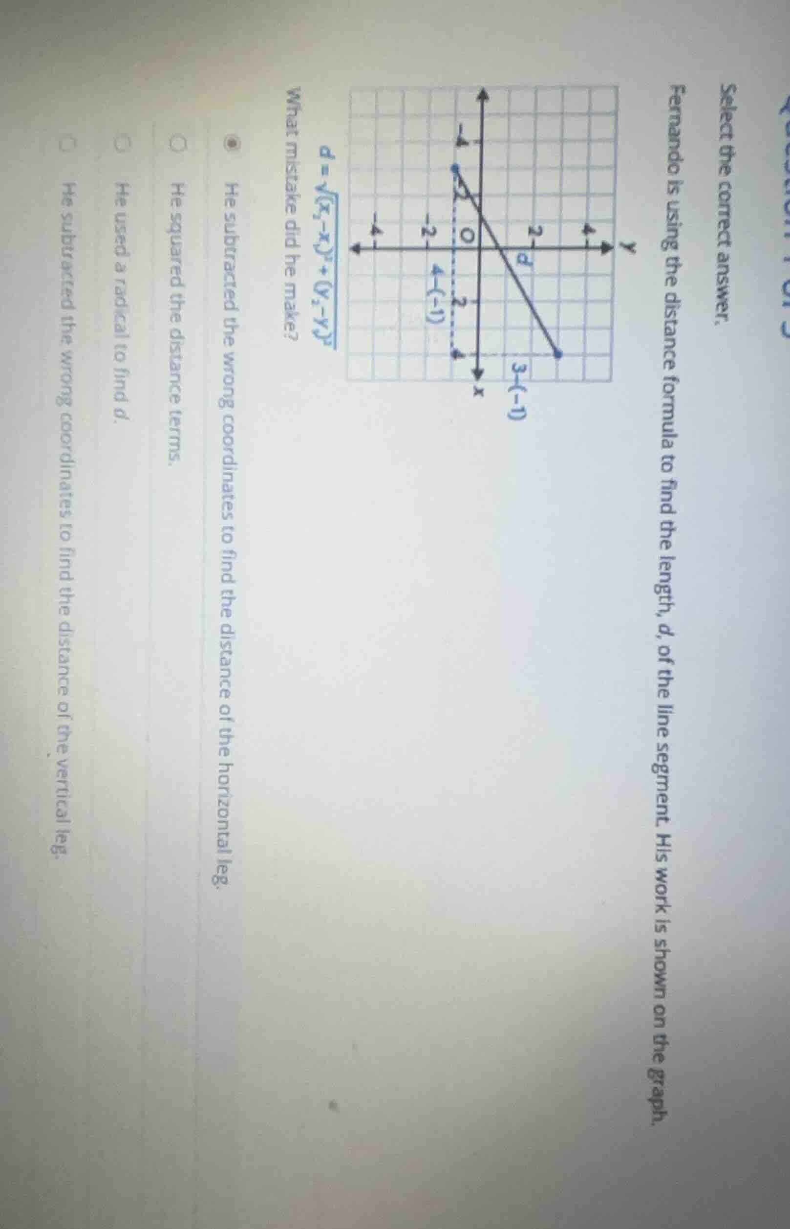 select the correct answer. fernando is using the distance formula to fi…