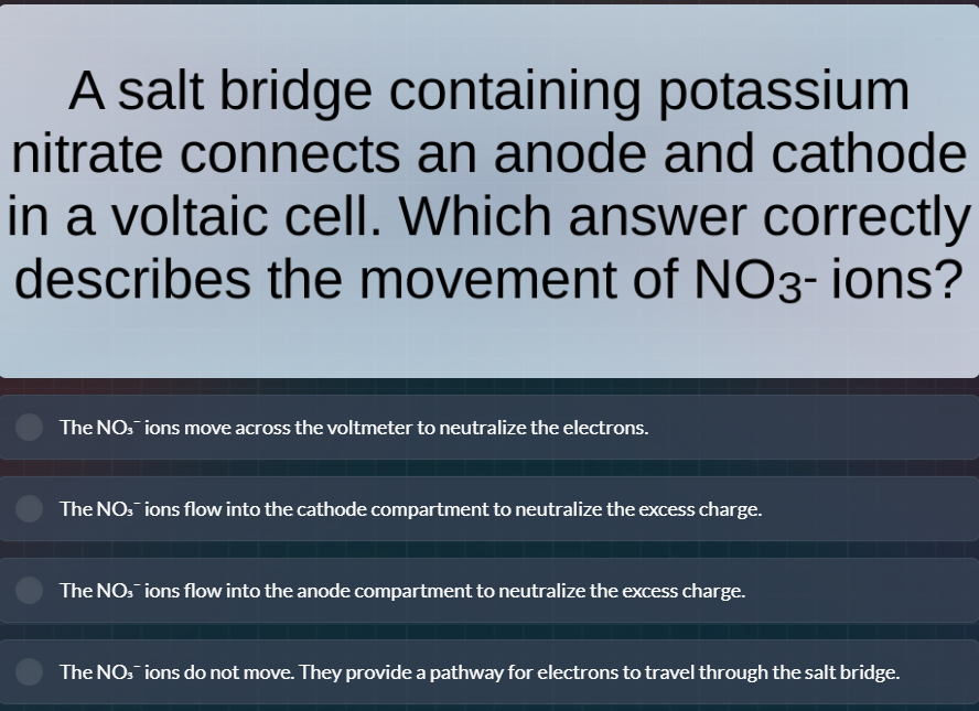 a salt bridge containing potassium nitrate connects an anode and cathod…