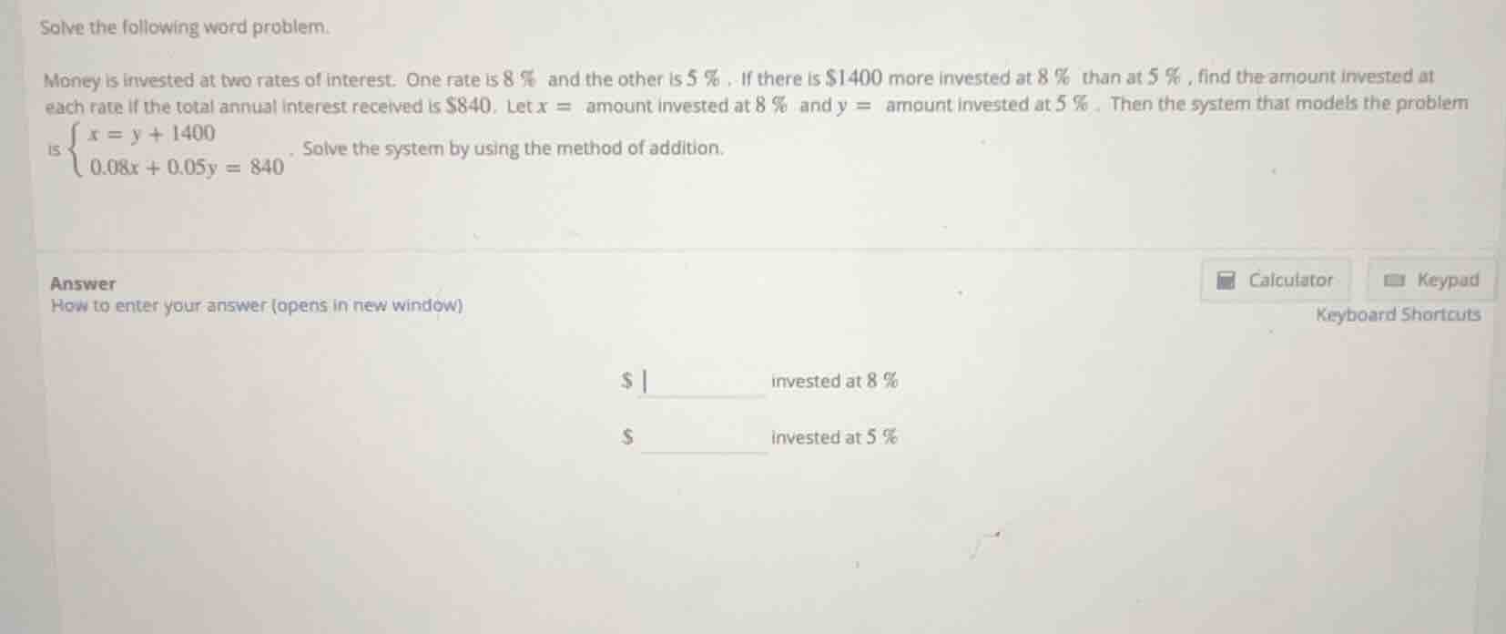 solve the following word problem. money is invested at two rates of int…