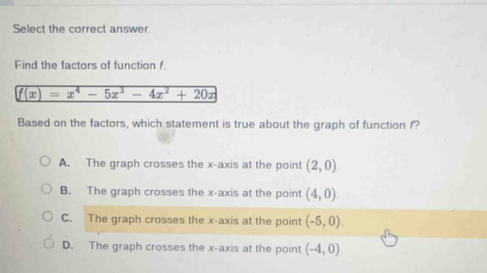 select the correct answer. find the factors of function ( f ). ( f(x) =…