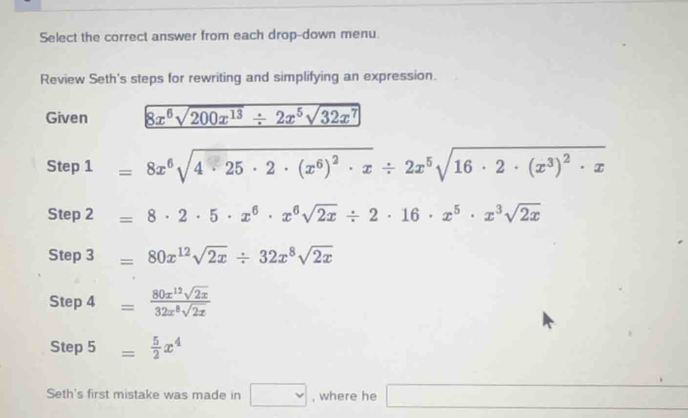 select the correct answer from each drop - down menu. review seth’s ste…