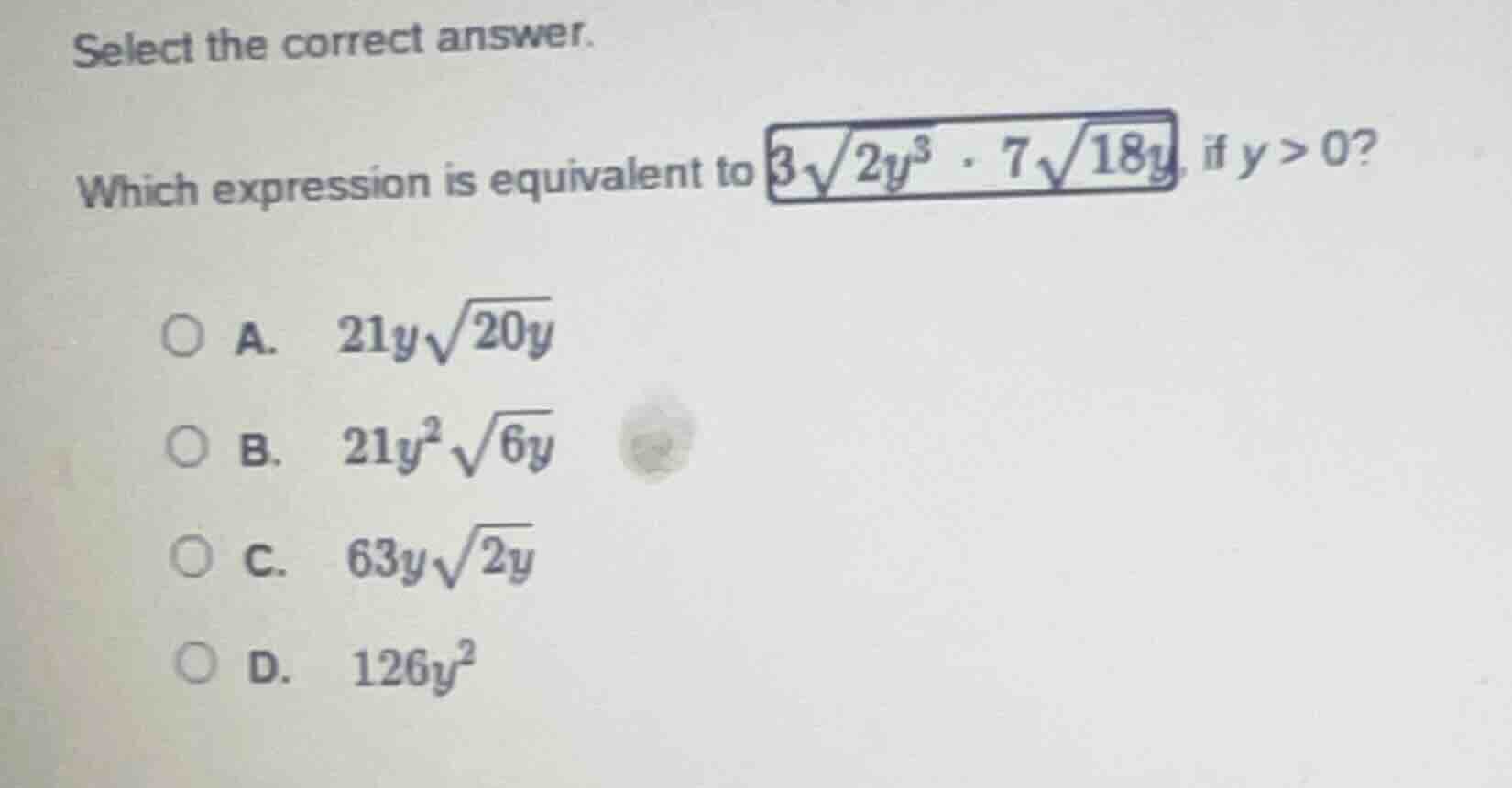 select the correct answer. which expression is equivalent to $3\\sqrt{2…