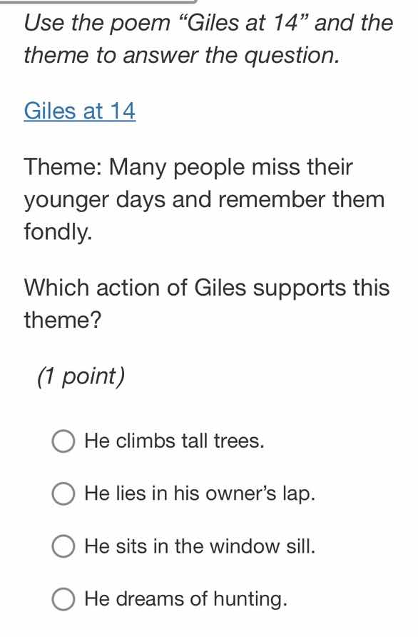 use the poem “giles at 14” and the theme to answer the question. giles …