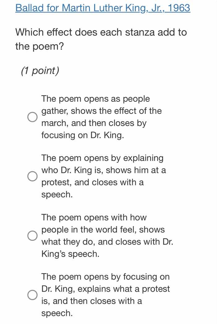ballad for martin luther king, jr., 1963 which effect does each stanza …