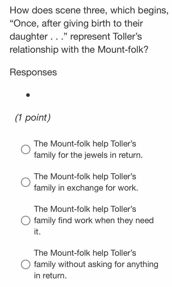 how does scene three, which begins, “once, after giving birth to their …