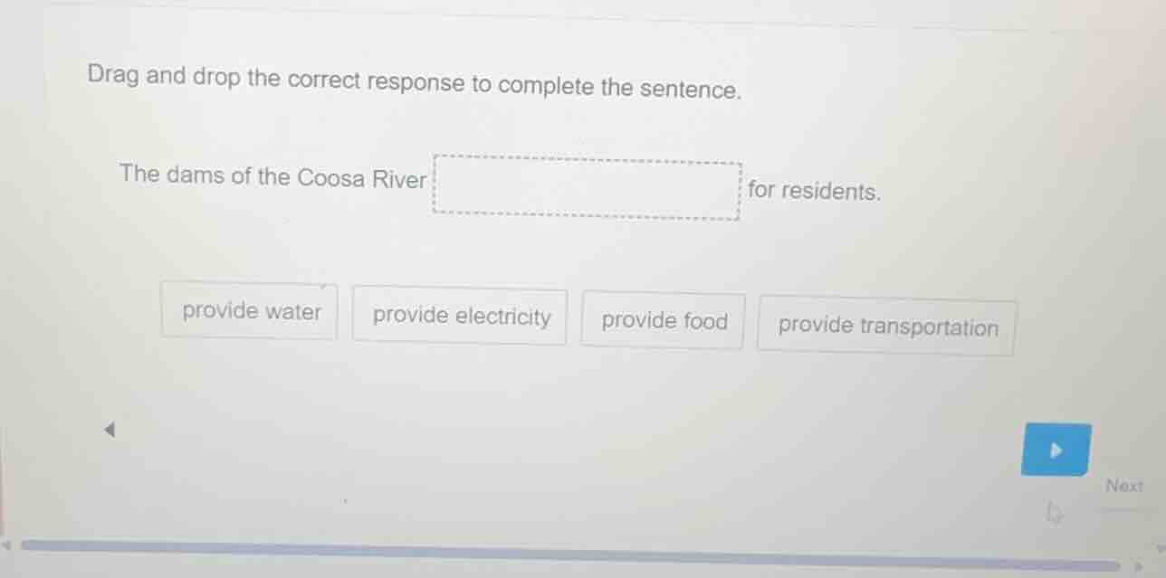 drag and drop the correct response to complete the sentence. the dams o…