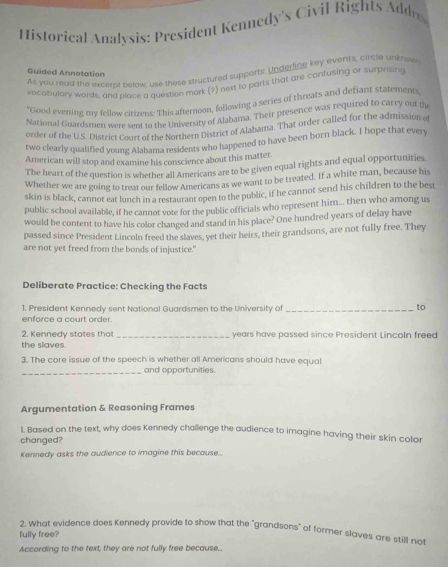 historical analysis: president kennedys civil rights addre guided annot…