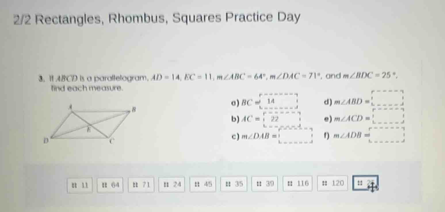 2/2 rectangles, rhombus, squares practice day 3. if abcd is a parallelo…