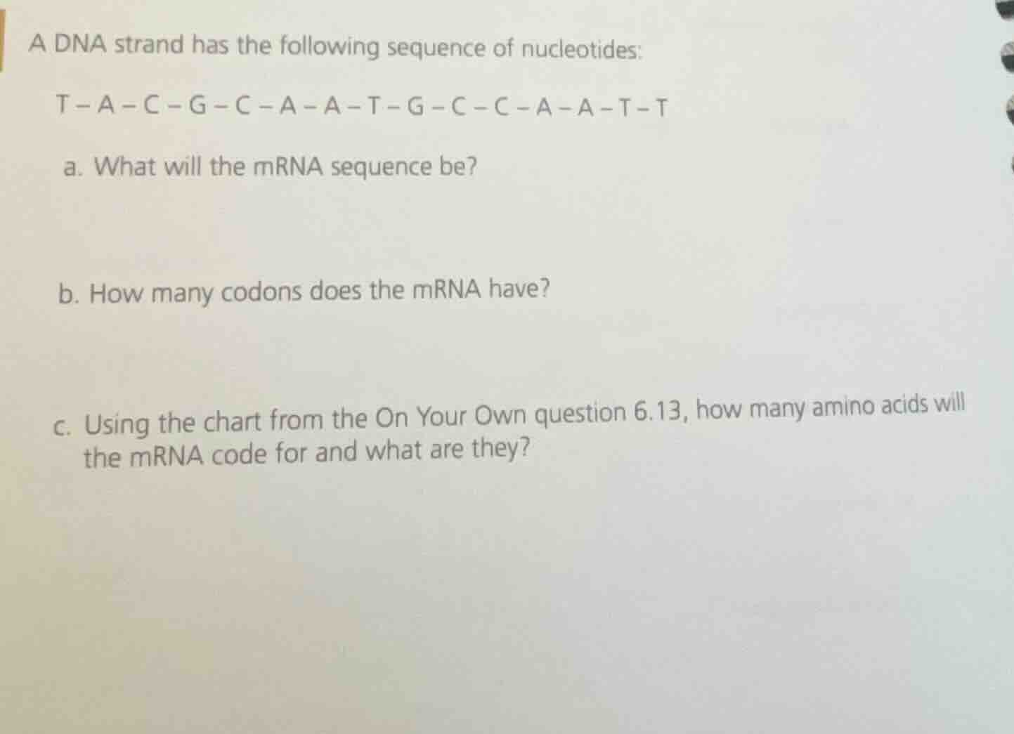 a dna strand has the following sequence of nucleotides: t－a－c－g－c－a－a－t…