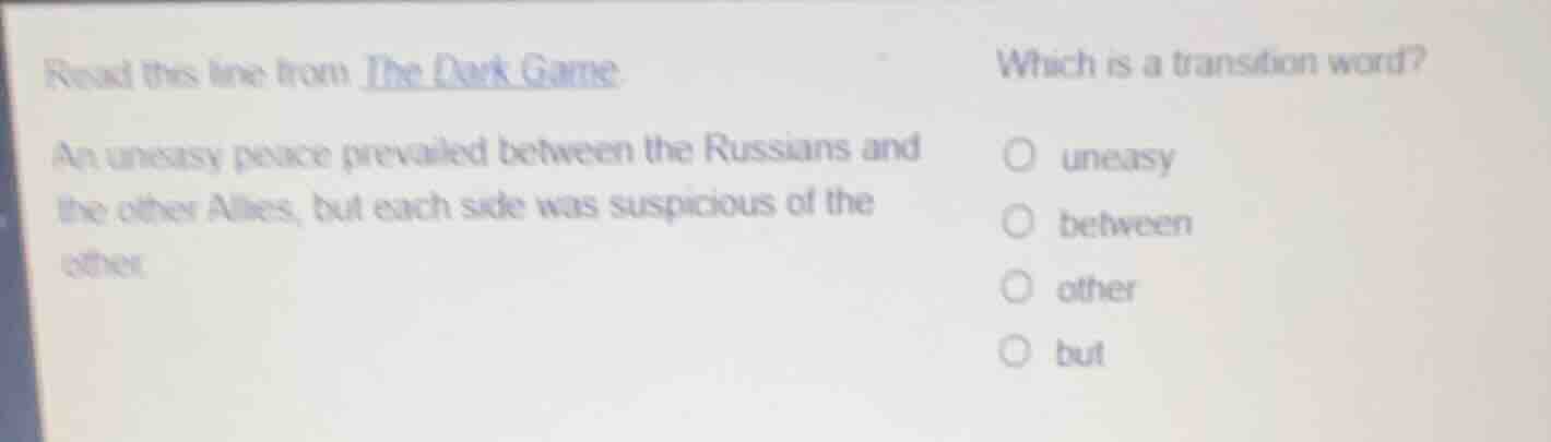 read this line from the dark game: an uneasy peace prevailed between th…