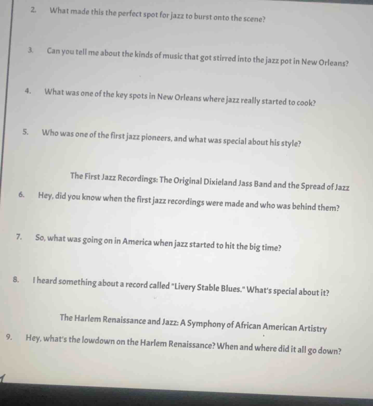 2. what made this the perfect spot for jazz to burst onto the scene? 3.…