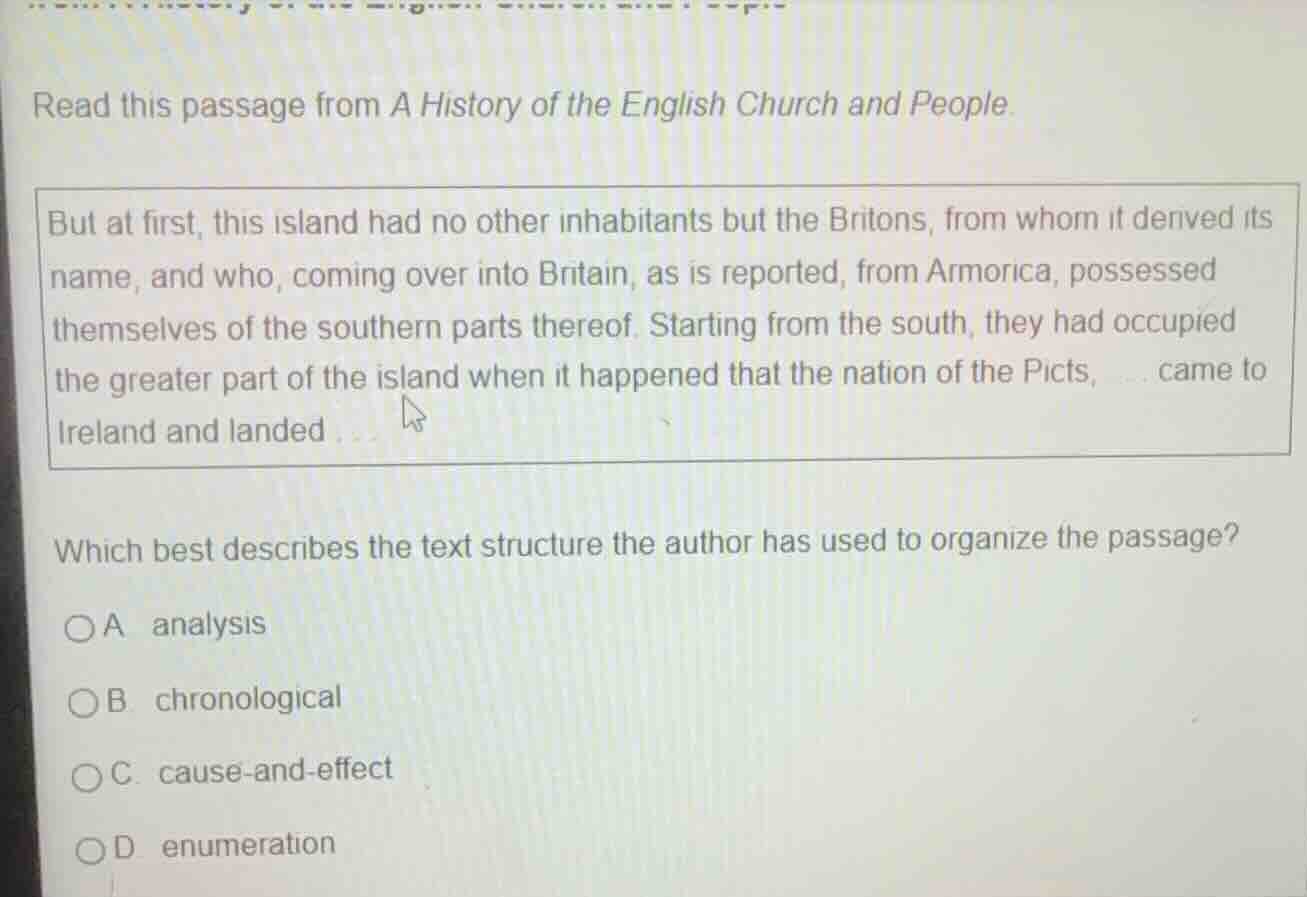 read this passage from a history of the english church and people. but …